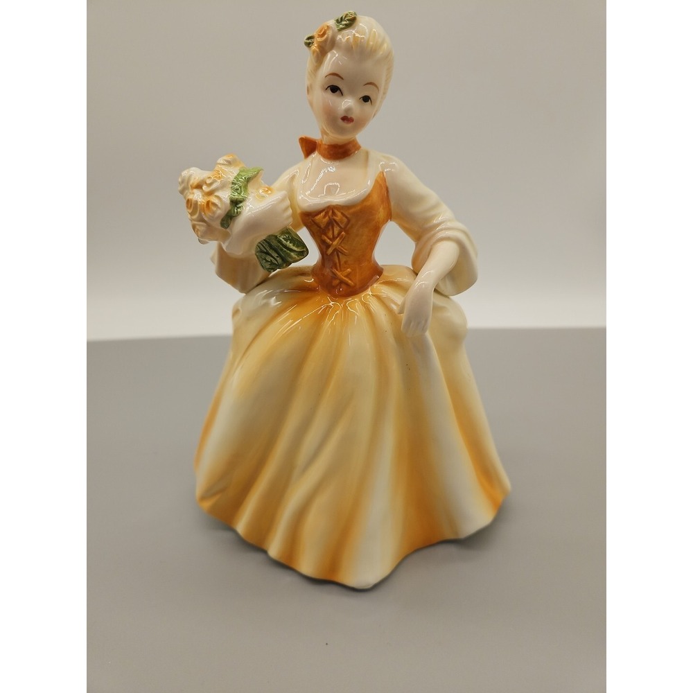 Vintage Inarco Lady Vase E-2087 Holding Flowers Yellow Dress